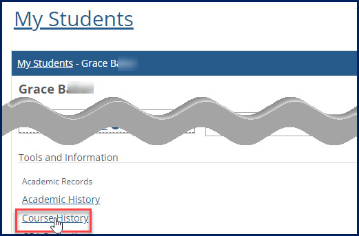 My Students page, Course History link.