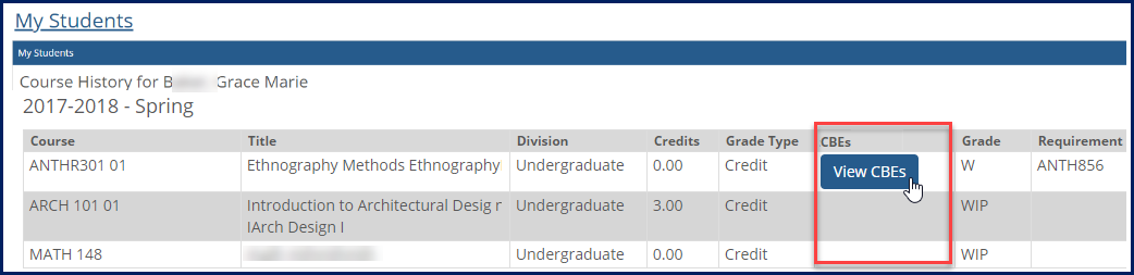 Parent access to My Students page Course History link.